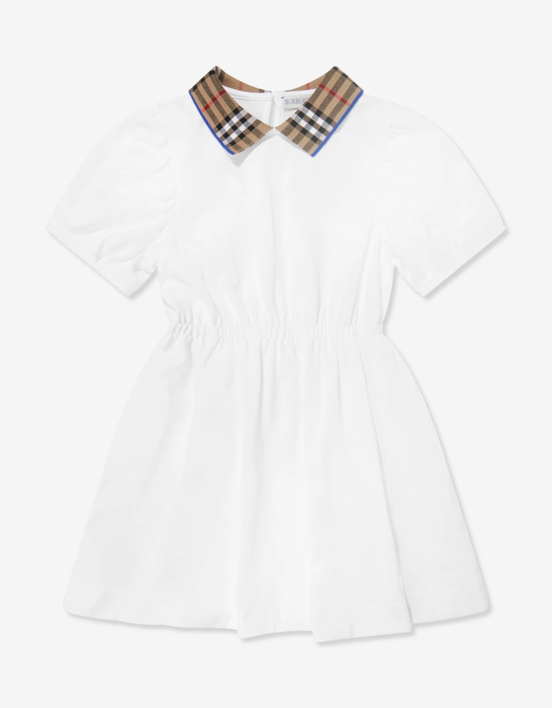 Girls Check Collar Alesea Dress in White