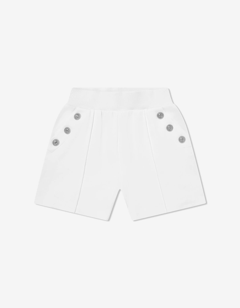 Girls Logo Button Shorts in White