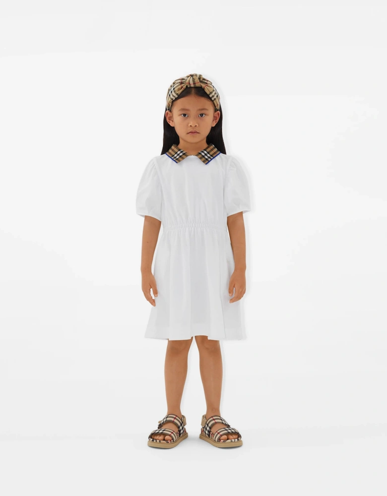Girls Check Collar Alesea Dress in White