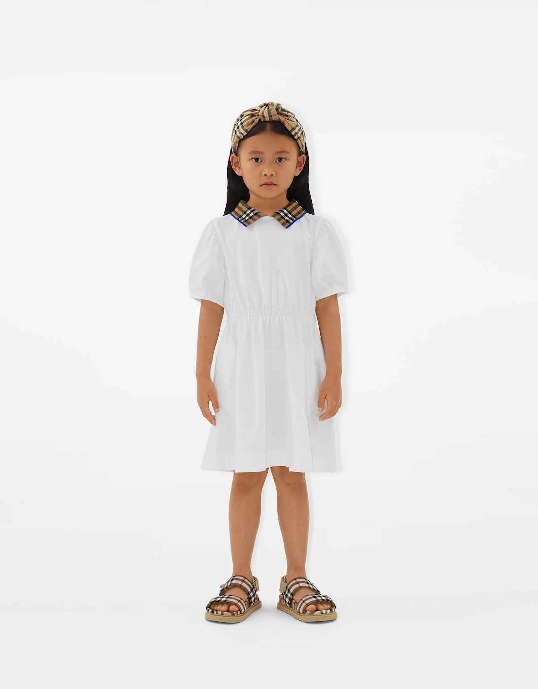 Girls Check Collar Alesea Dress in White