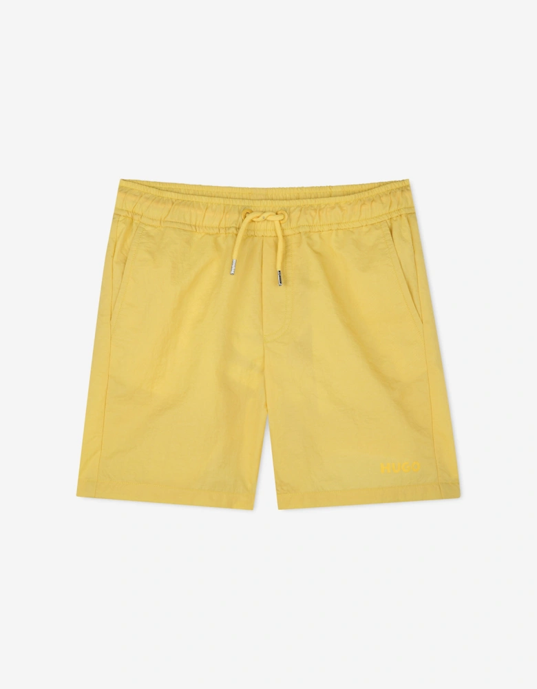 Boys Logo Print Swim Shorts in Yellow
