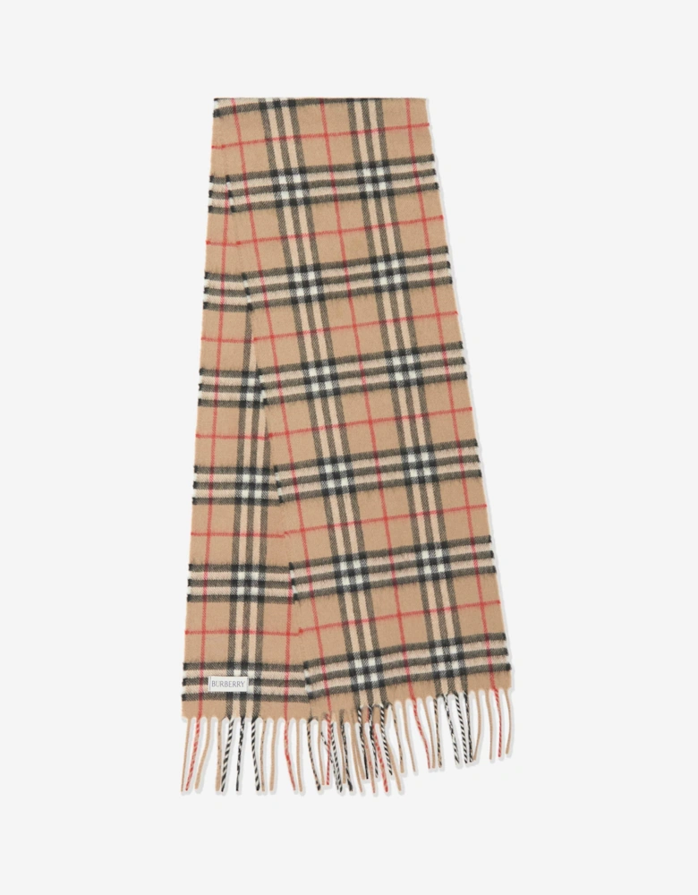 Kids Vintage Check Cashmere Scarf in Beige (127cm)