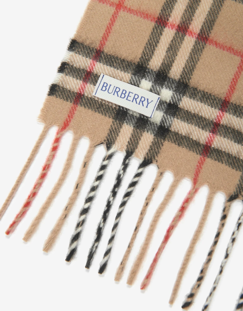 Kids Vintage Check Cashmere Scarf in Beige (127cm)