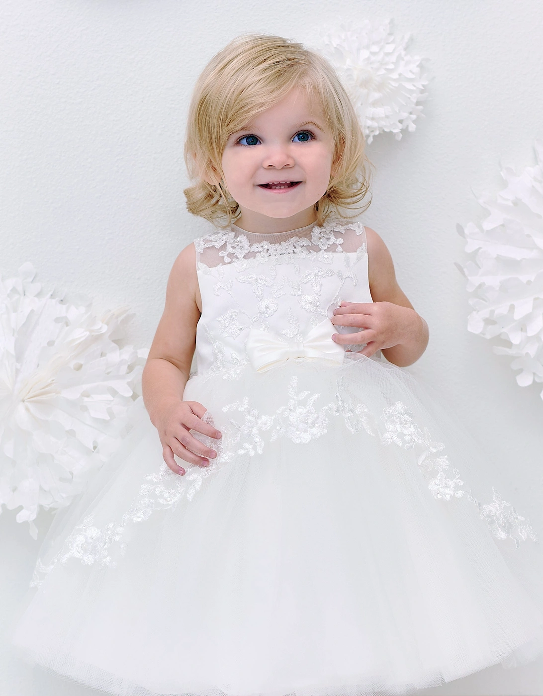 Girls Ceremonial Ballerina Length Dress in Ivory