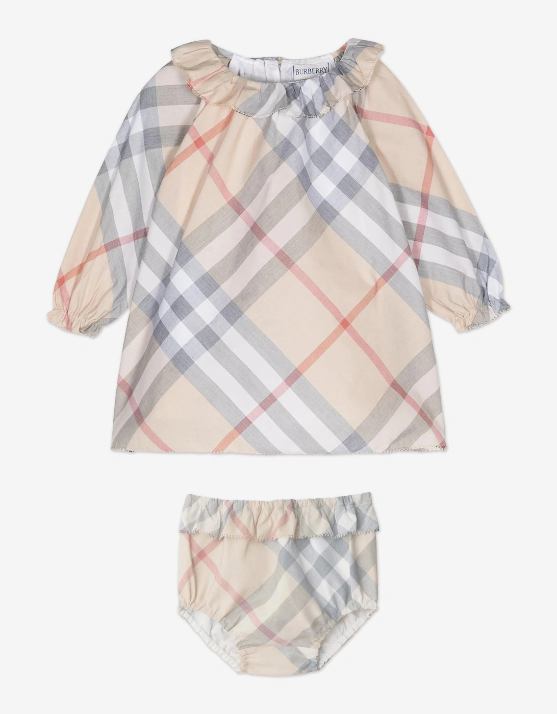 Baby Girls Emmeline Check Dress Set in Beige, 5 of 4