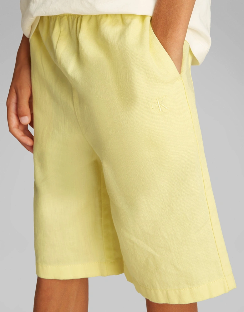 Boys Linen Relaxed Shorts in Yellow