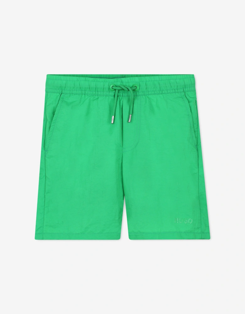 Boys Logo Print Swim Shorts in Green