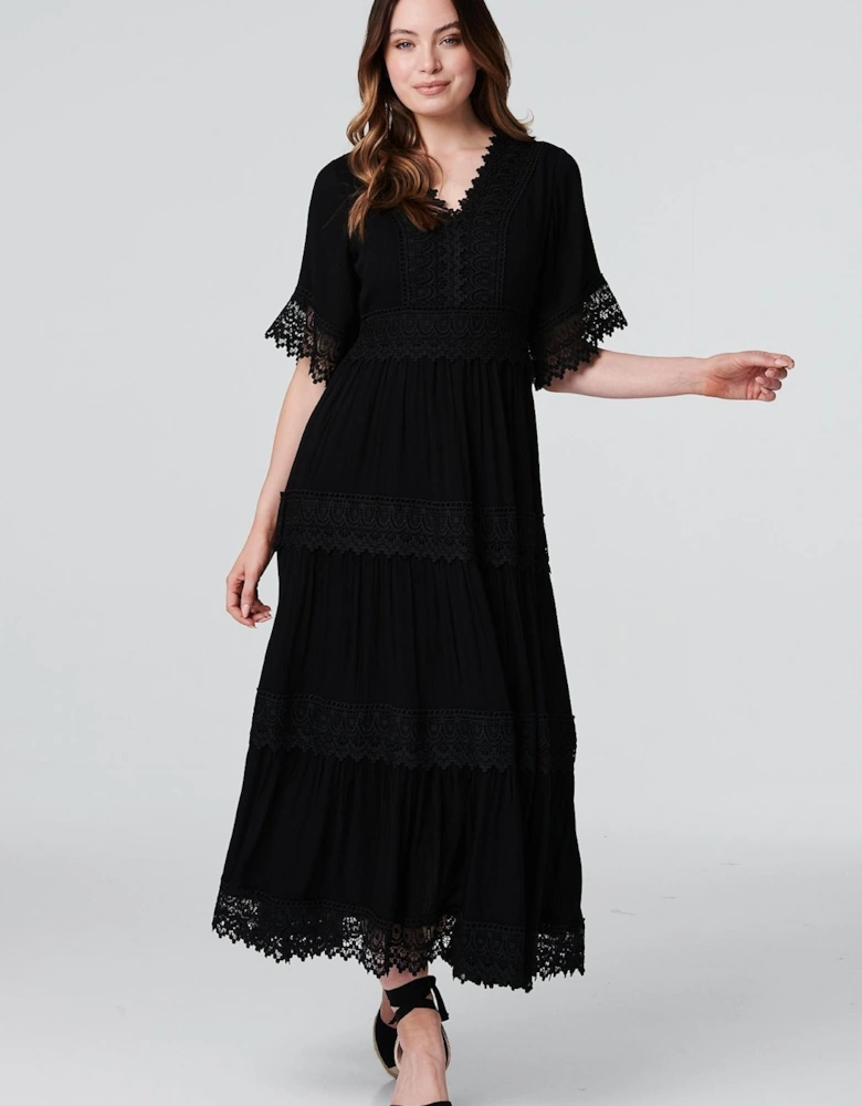 Short Sleeve Crochet Maxi Dress