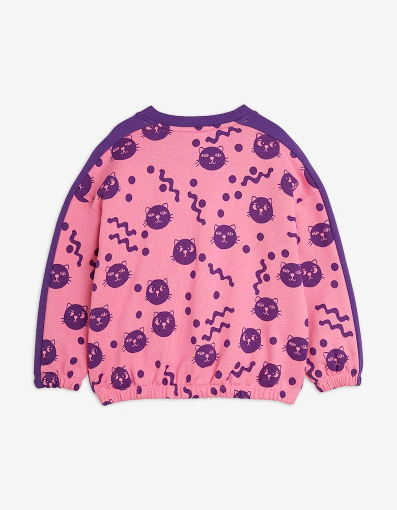 Girls Squiggly Cats AOP Sweatshirt in Pink