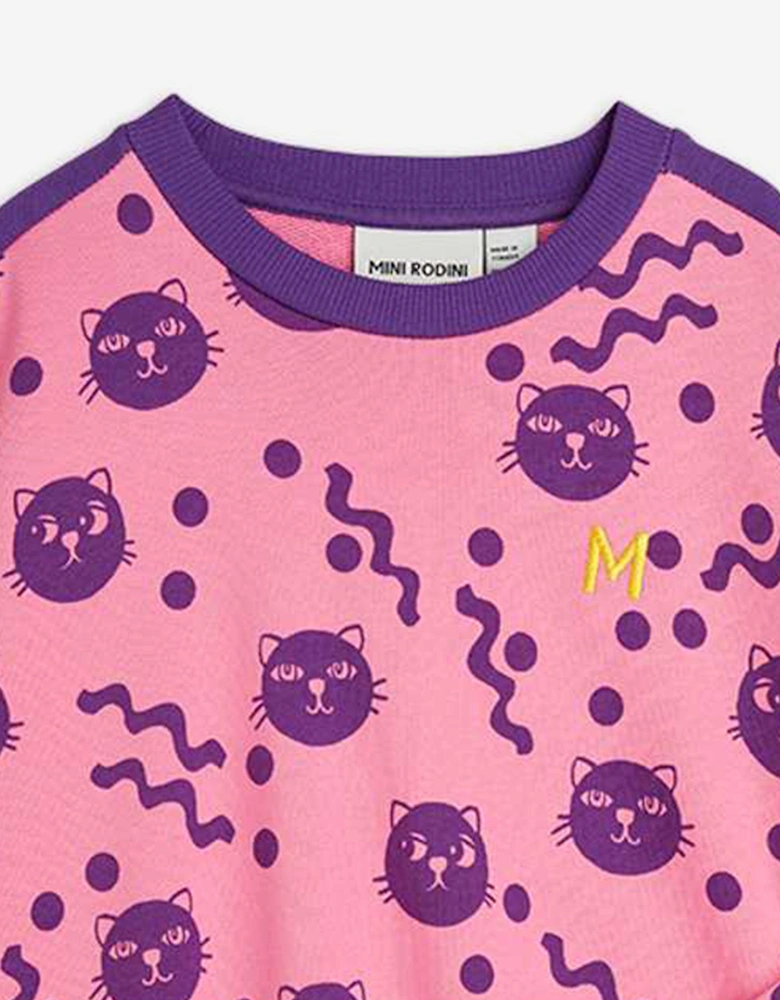 Girls Squiggly Cats AOP Sweatshirt in Pink