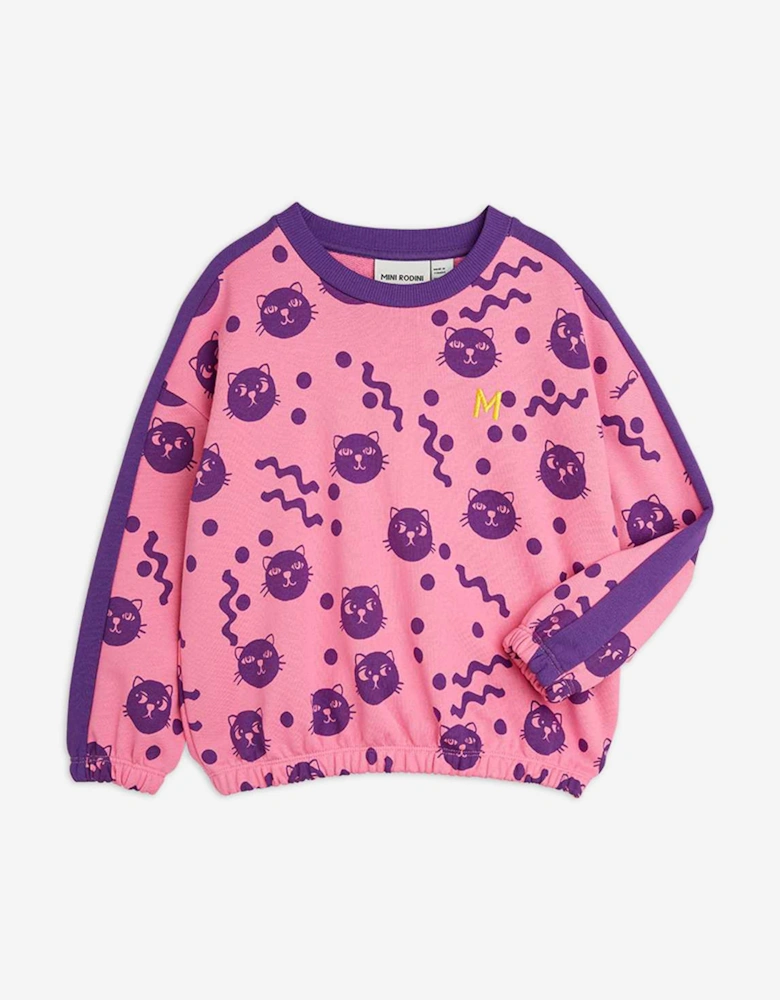 Girls Squiggly Cats AOP Sweatshirt in Pink