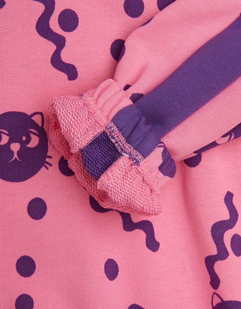 Girls Squiggly Cats AOP Sweatshirt in Pink