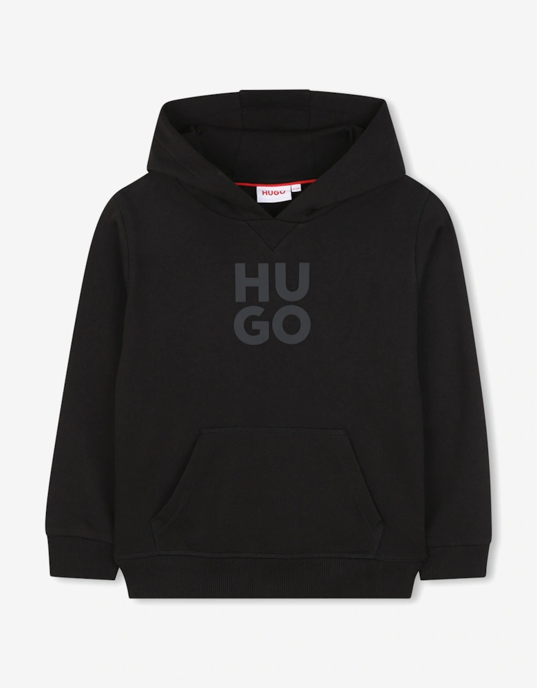 Boys Stacked Logo Hoodie in Black