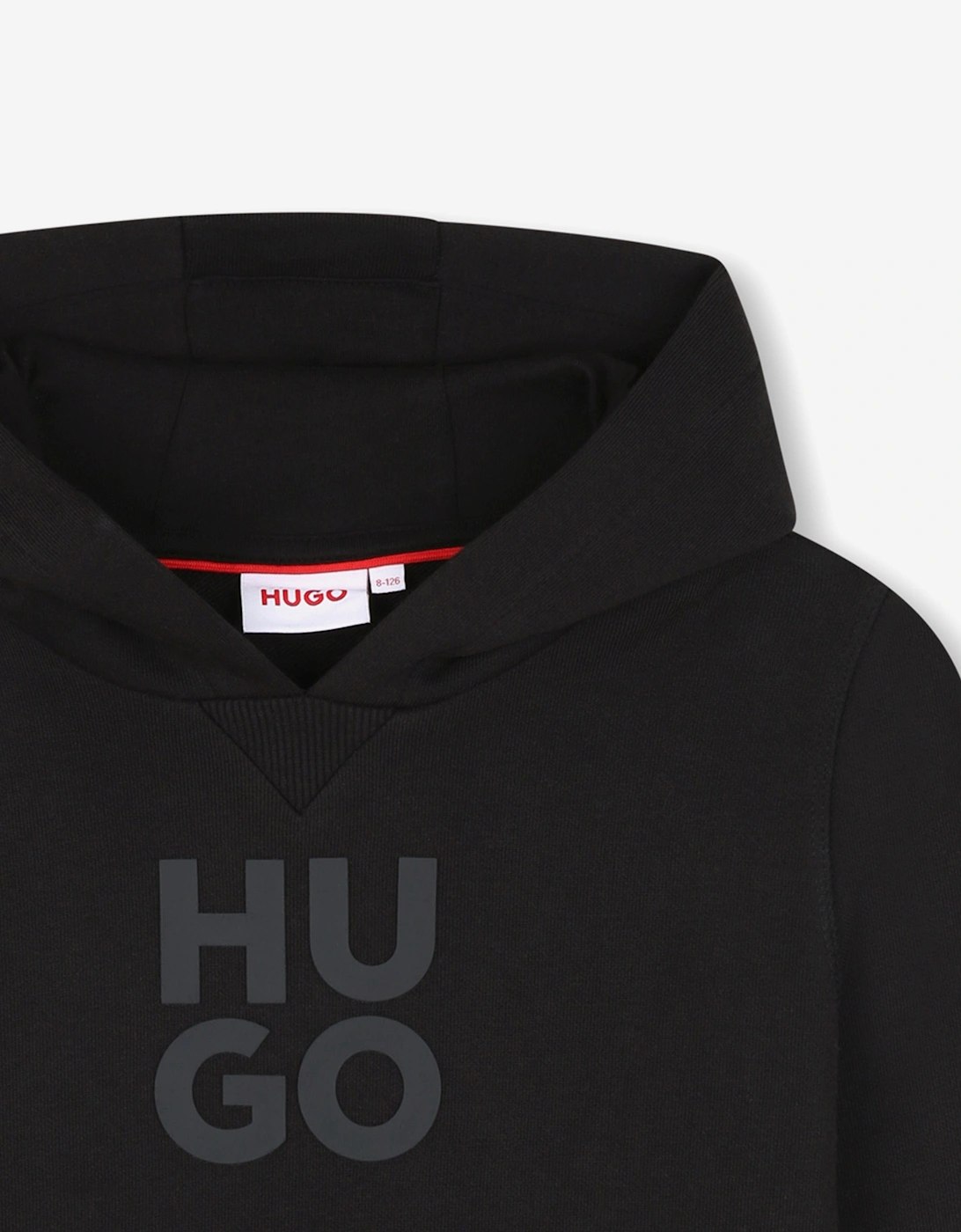 Boys Stacked Logo Hoodie in Black