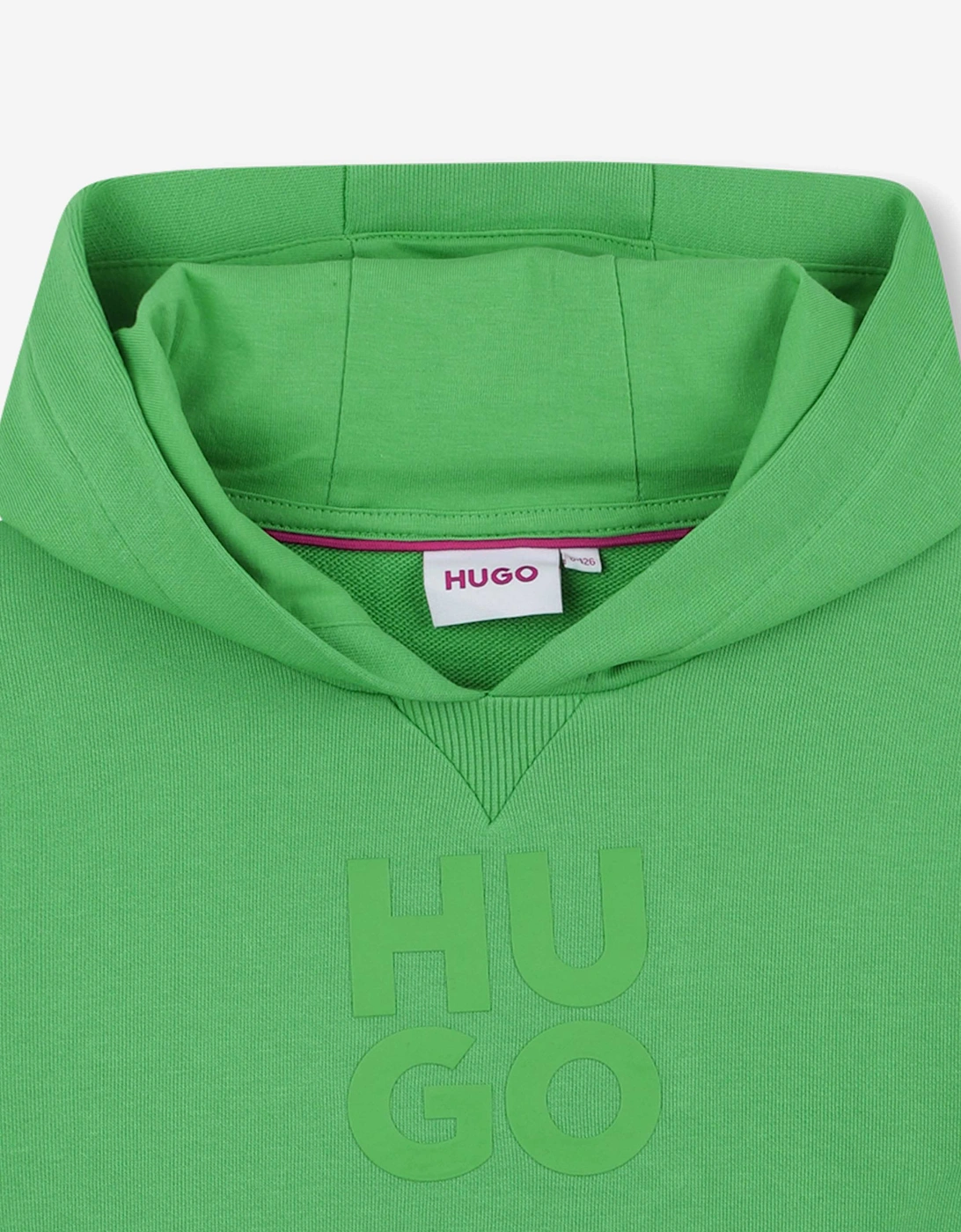 Boys Stacked Logo Print Hoodie in Green