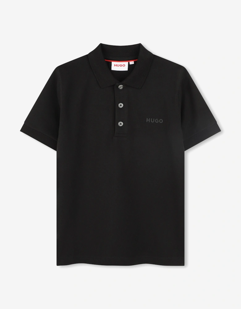 Boys Logo Print Polo Shirt in Black