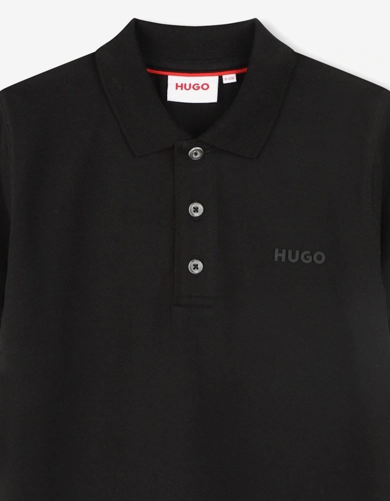 Boys Logo Print Polo Shirt in Black