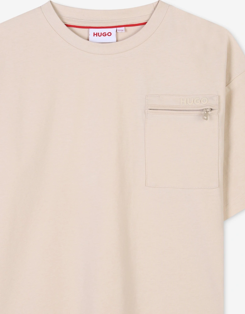 Boys Zip Pocket Logo T-Shirt in Beige