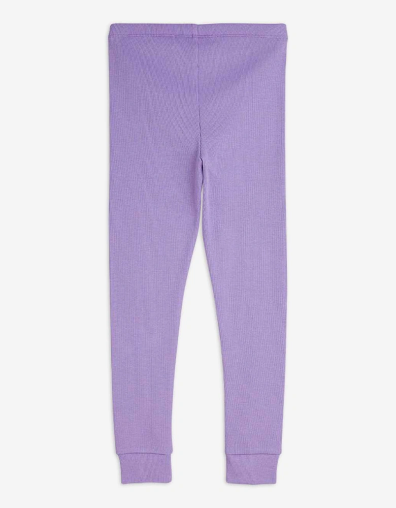 Girls Solid Rib Leggings in Purple