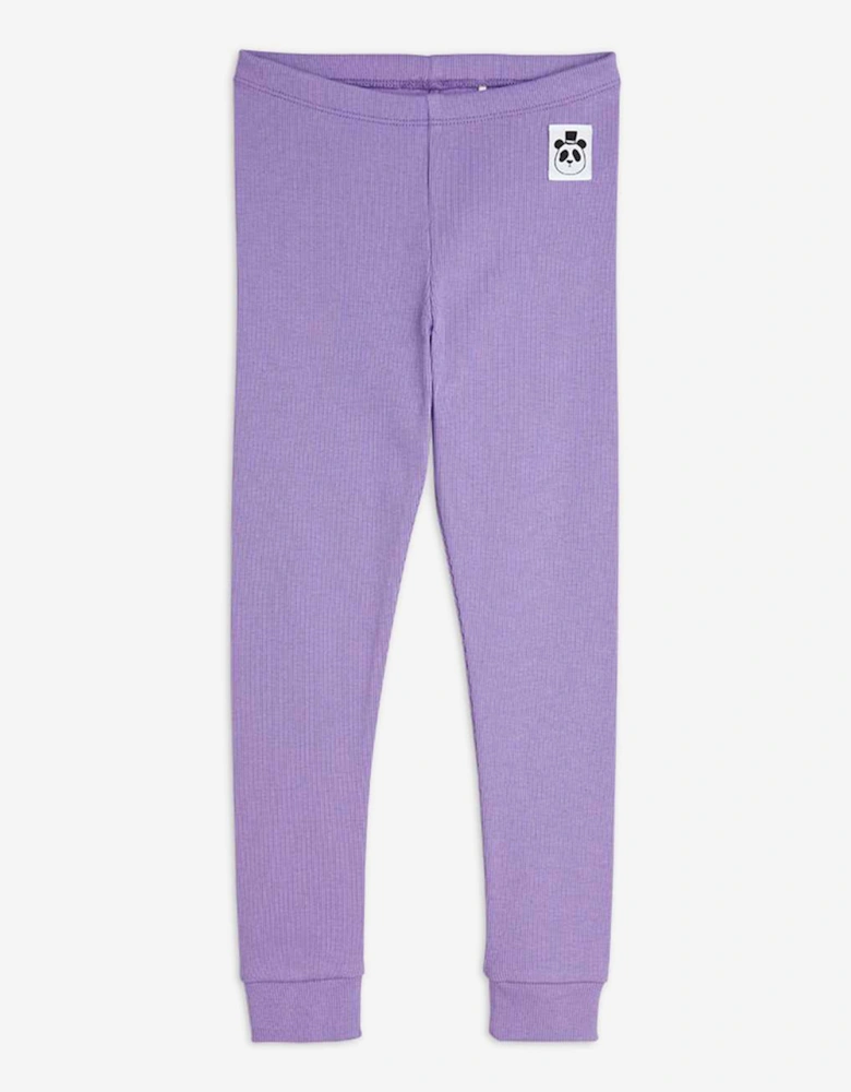 Girls Solid Rib Leggings in Purple