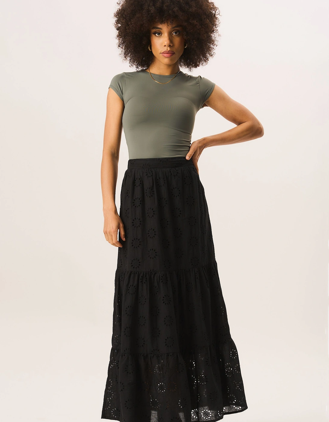 Black Tiered Lace Embroidered Long Skirt, 2 of 1