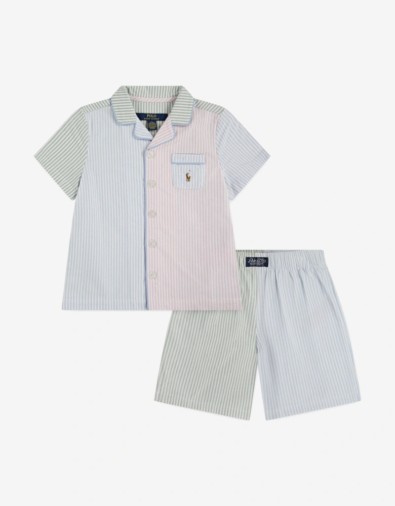 Boys Striped Oxford Short Pyjamas Set in Multicolour
