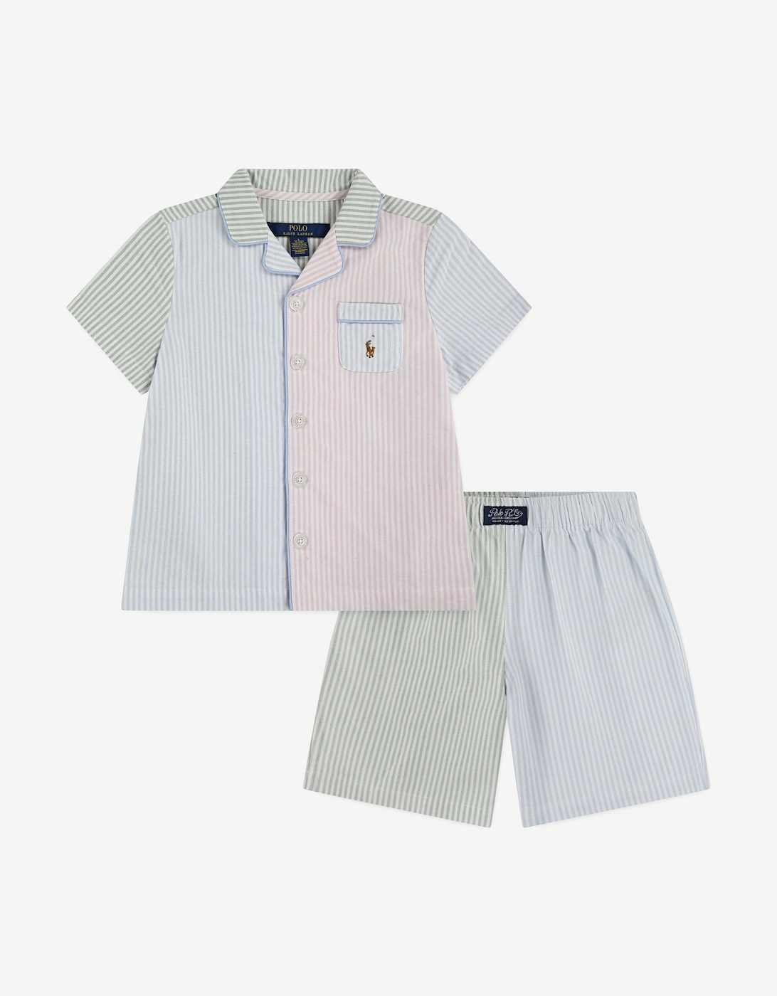 Boys Striped Oxford Short Pyjamas Set in Multicolour, 5 of 4