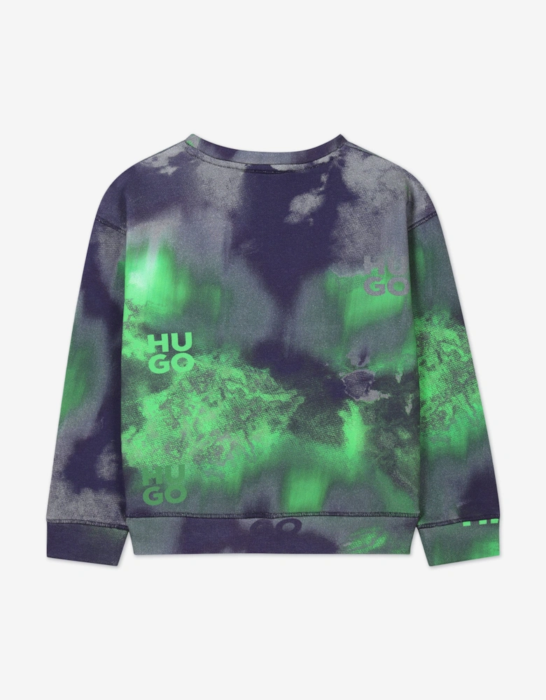 Boys Acid Wash Logo Sweatshirt in Green