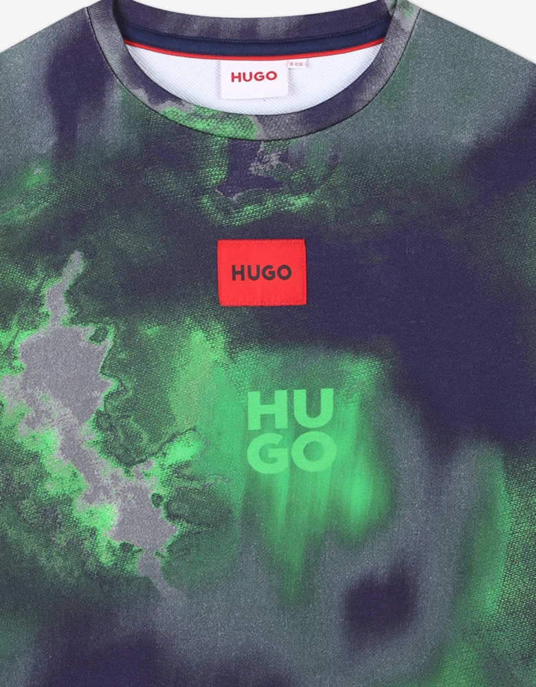 Boys Acid Wash Logo Sweatshirt in Green