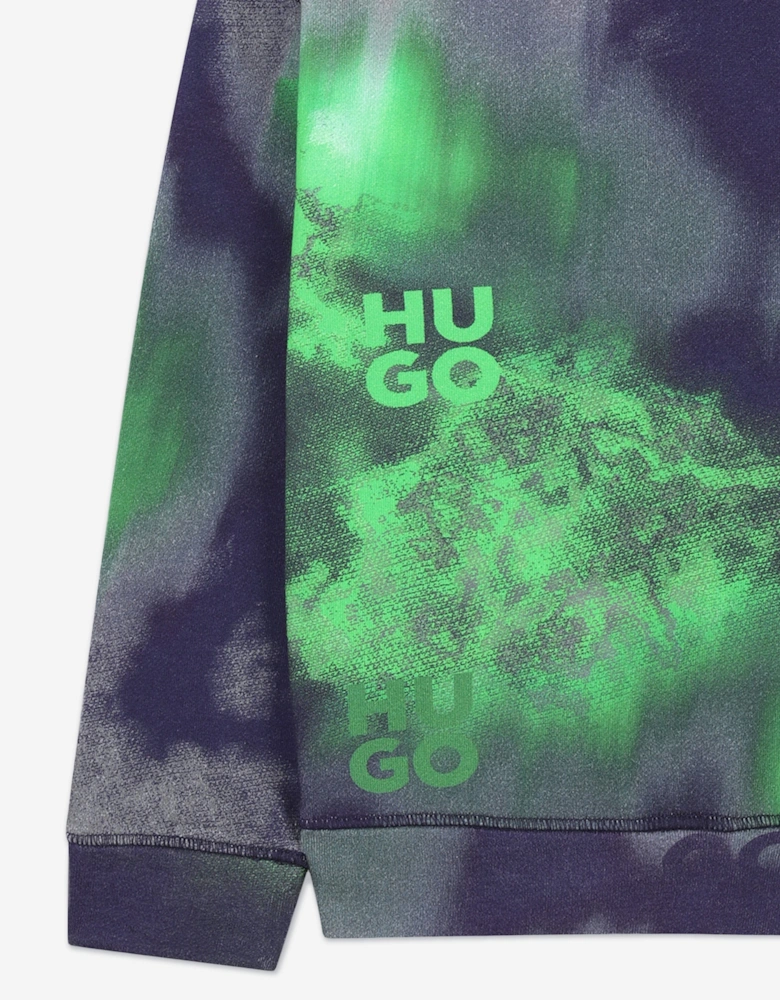 Boys Acid Wash Logo Sweatshirt in Green
