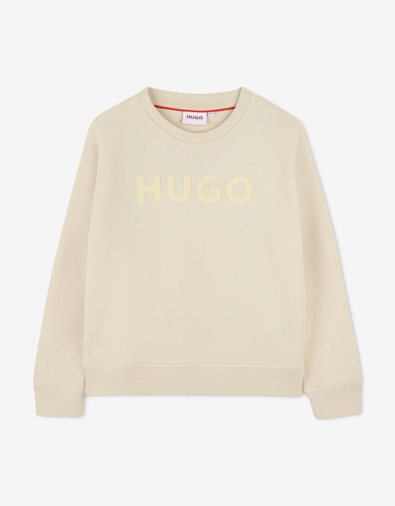 Boys Logo Print Sweatshirt in Beige