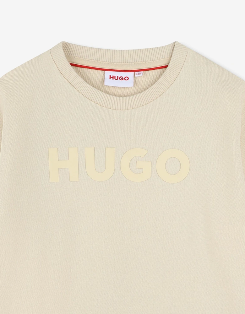 Boys Logo Print Sweatshirt in Beige