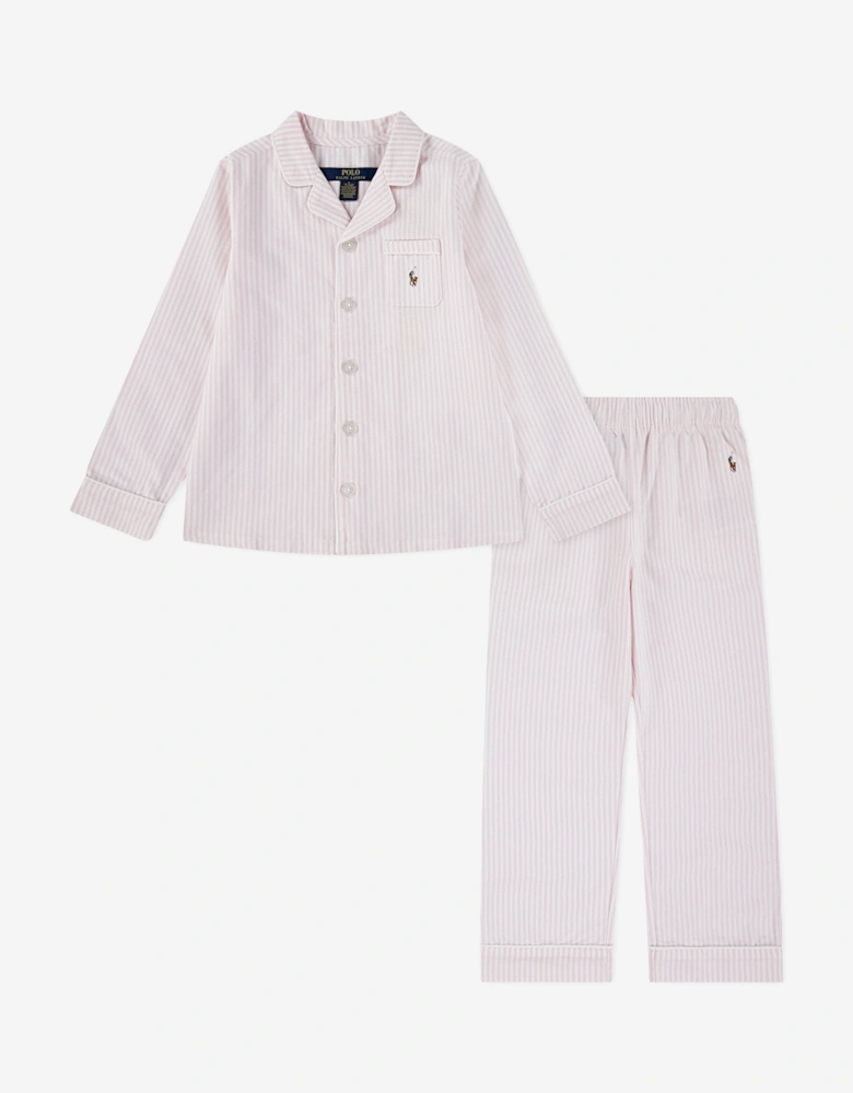Girls Striped Oxford Pyjamas Set in Pink