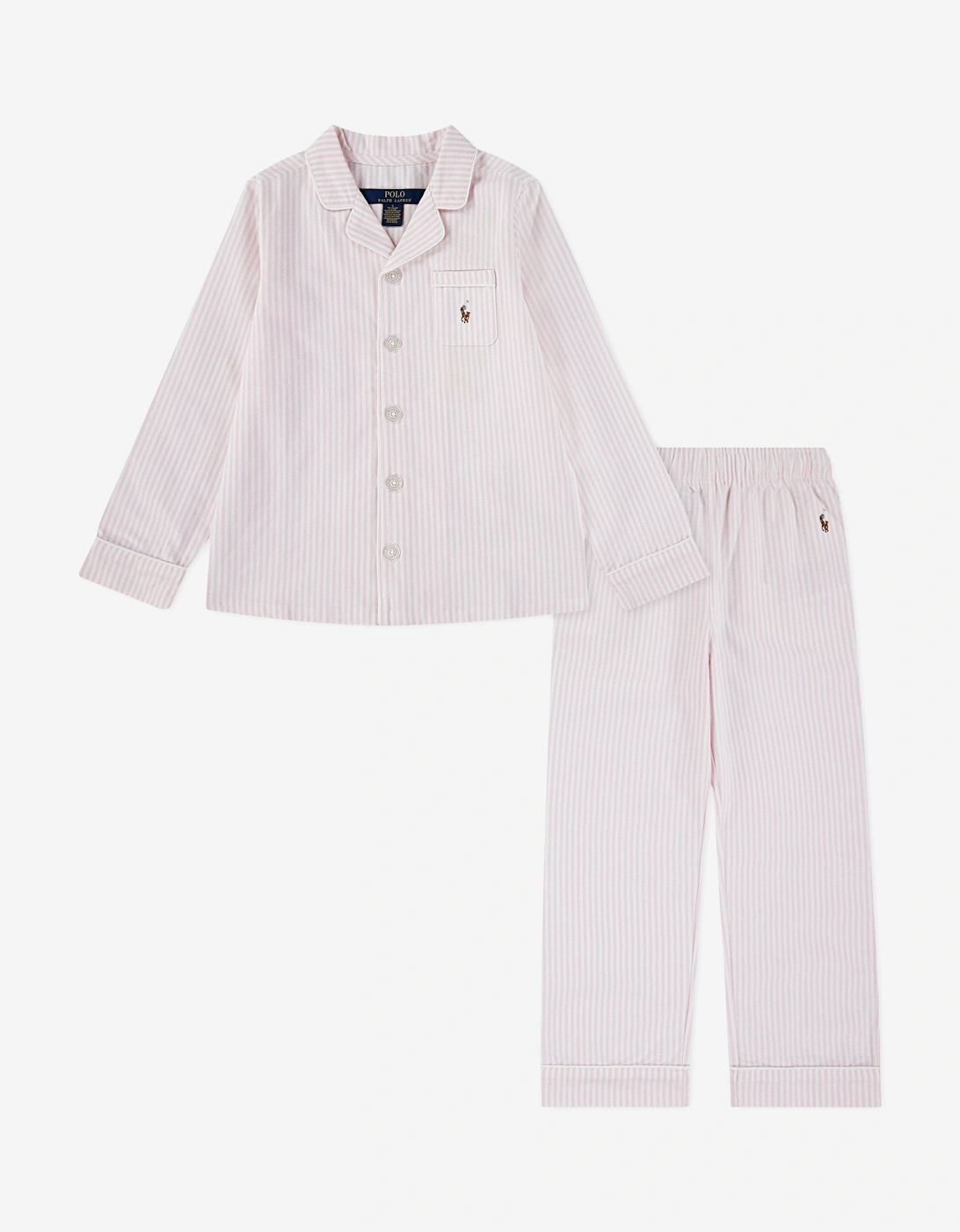 Girls Striped Oxford Pyjamas Set in Pink, 5 of 4