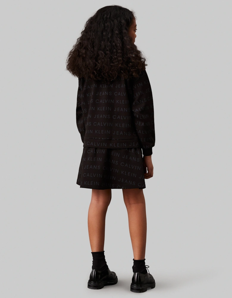 Girls Logo AOP Fleece Dress in Black