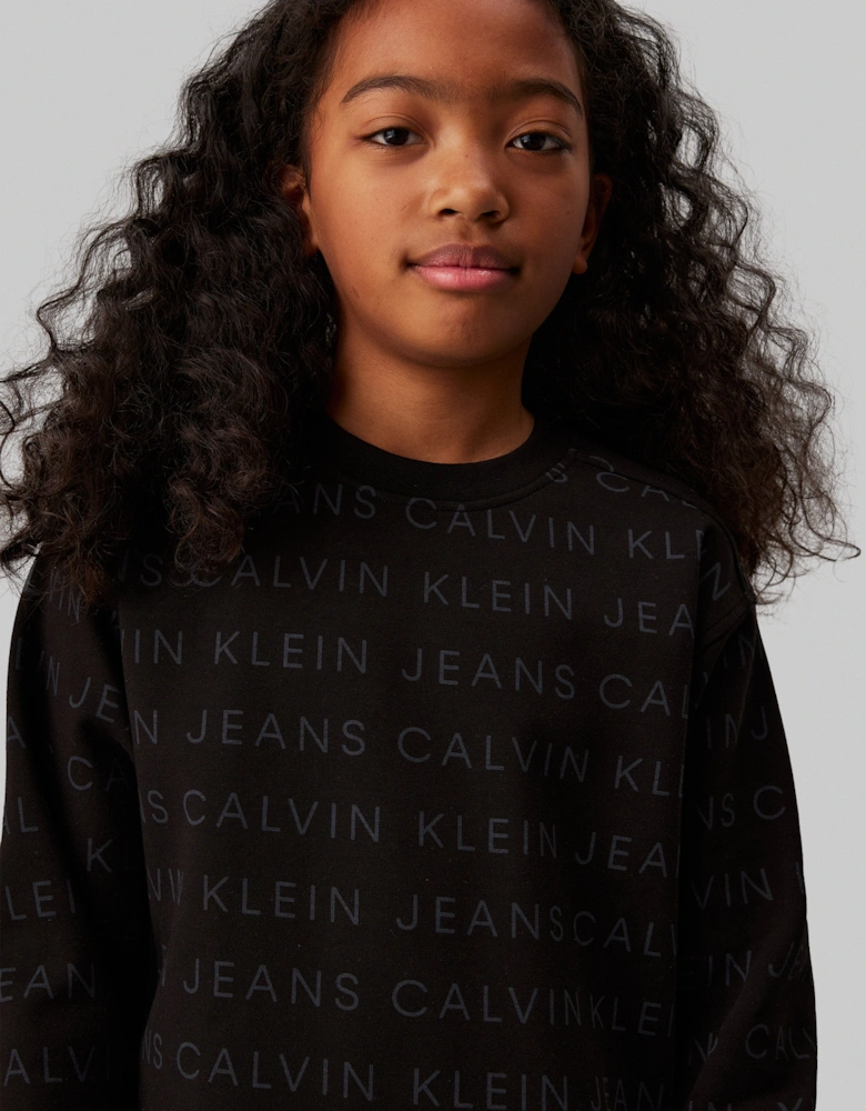 Girls Logo AOP Fleece Dress in Black