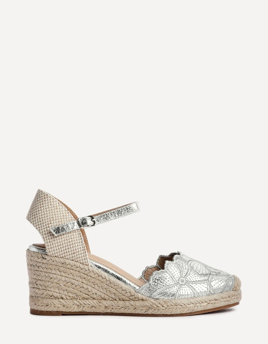 Florentina Silver Floral Embroidered Espadrille Platform Wedge, 2 of 1