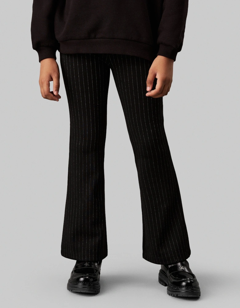 Girls Pinstripe Flare Trousers in Black