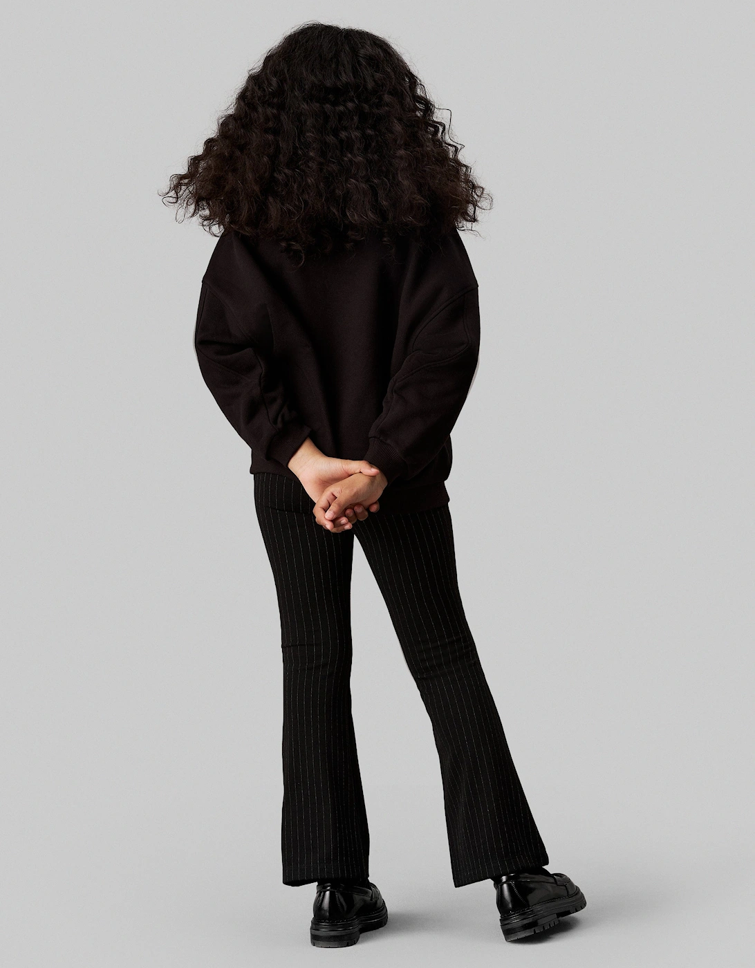 Girls Pinstripe Flare Trousers in Black