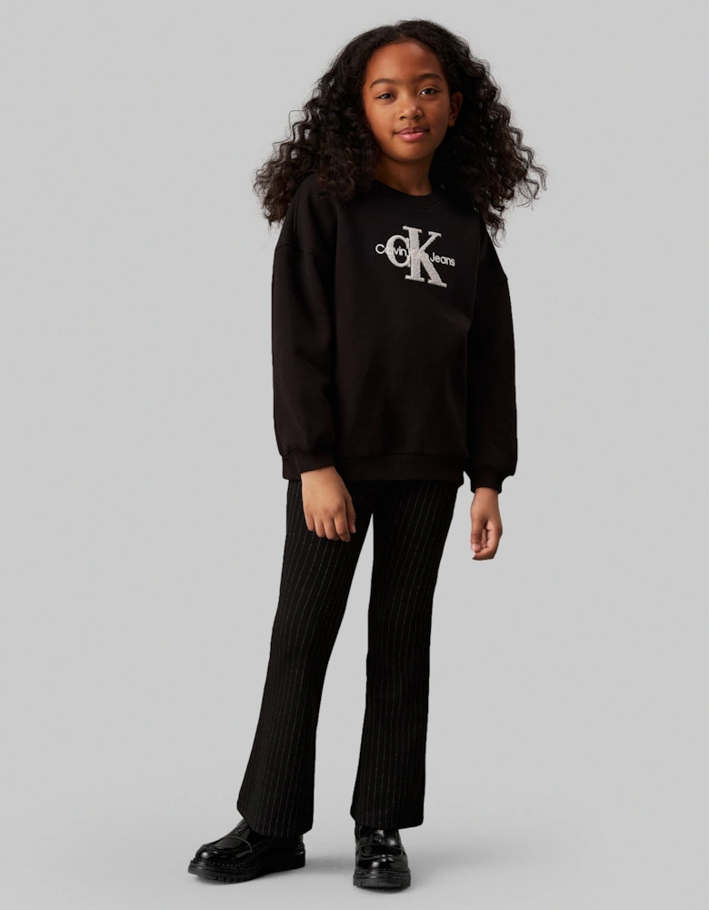 Girls Pinstripe Flare Trousers in Black