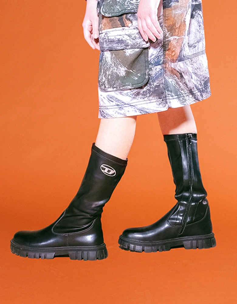Girls Leather Logo Boots in Black