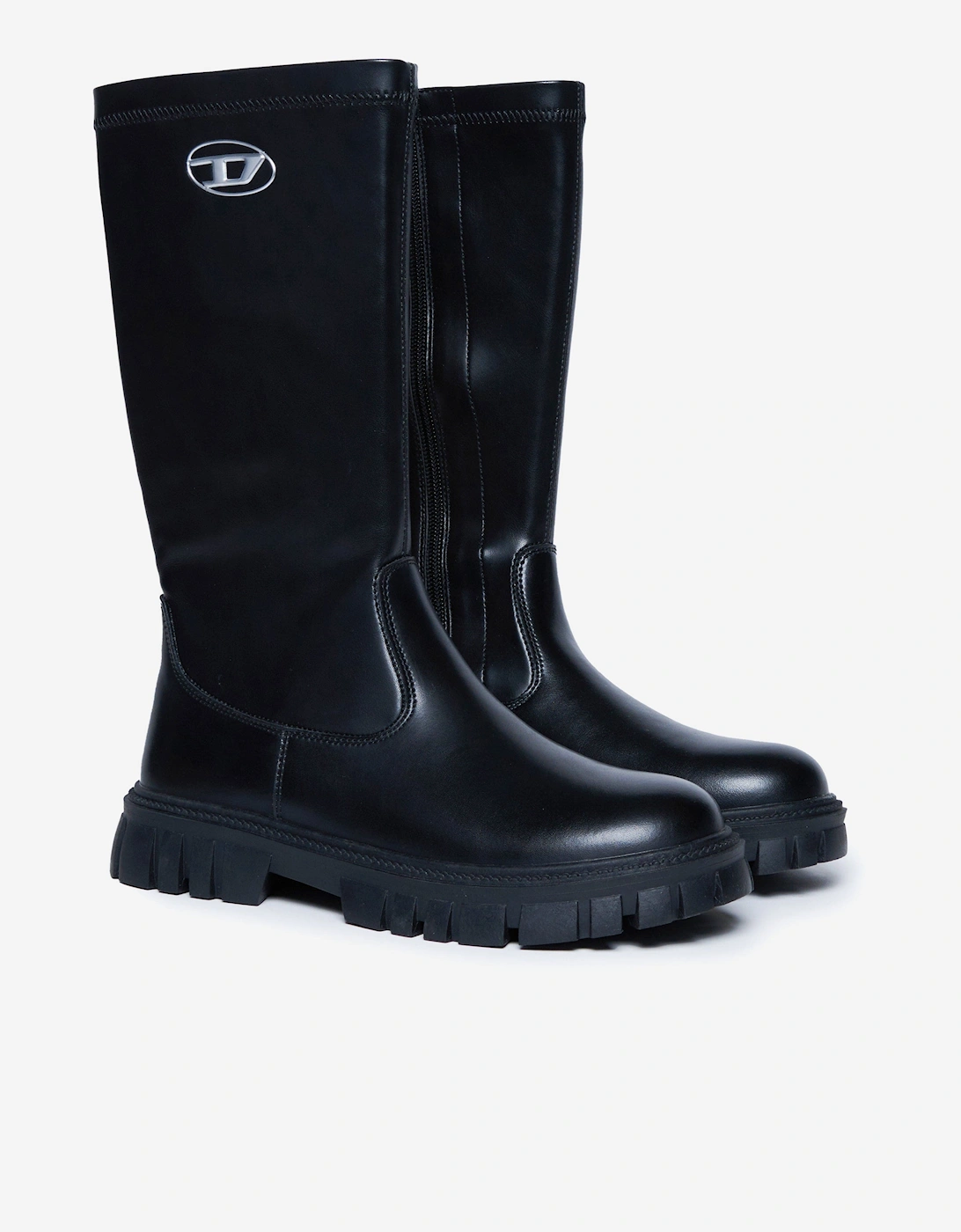 Girls Leather Logo Boots in Black