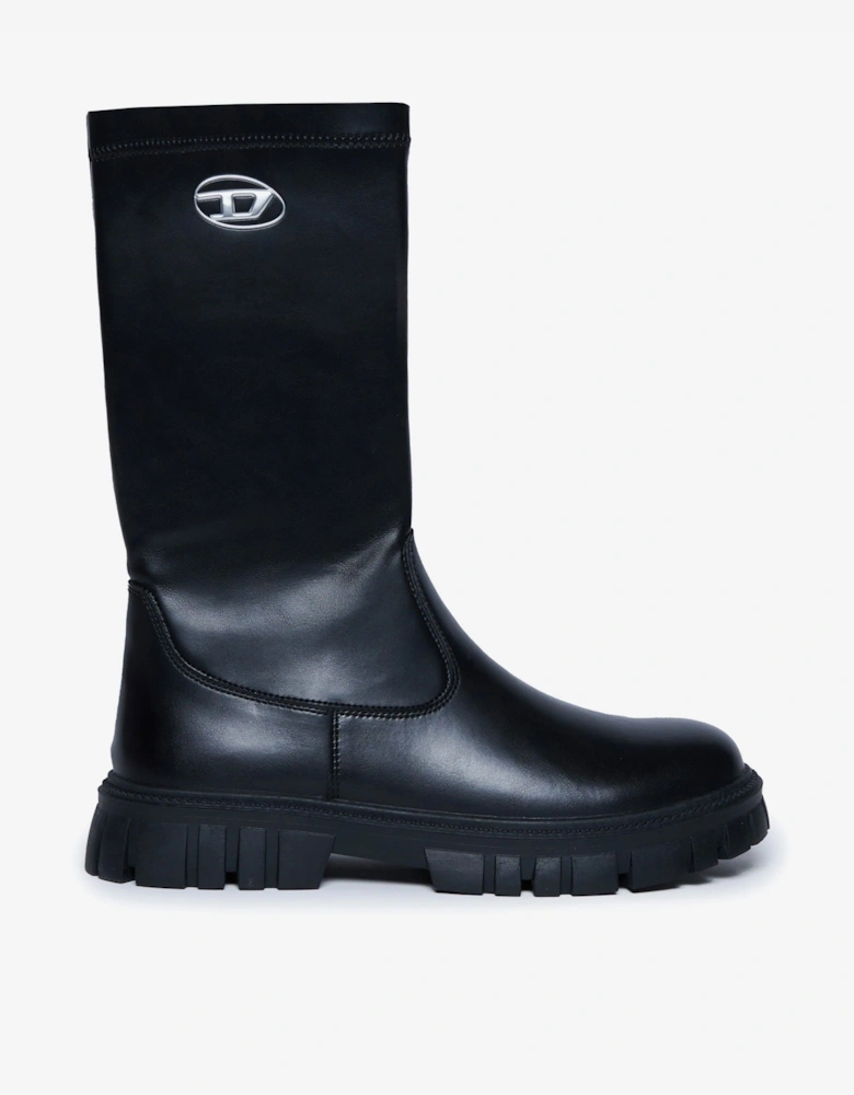 Girls Leather Logo Boots in Black