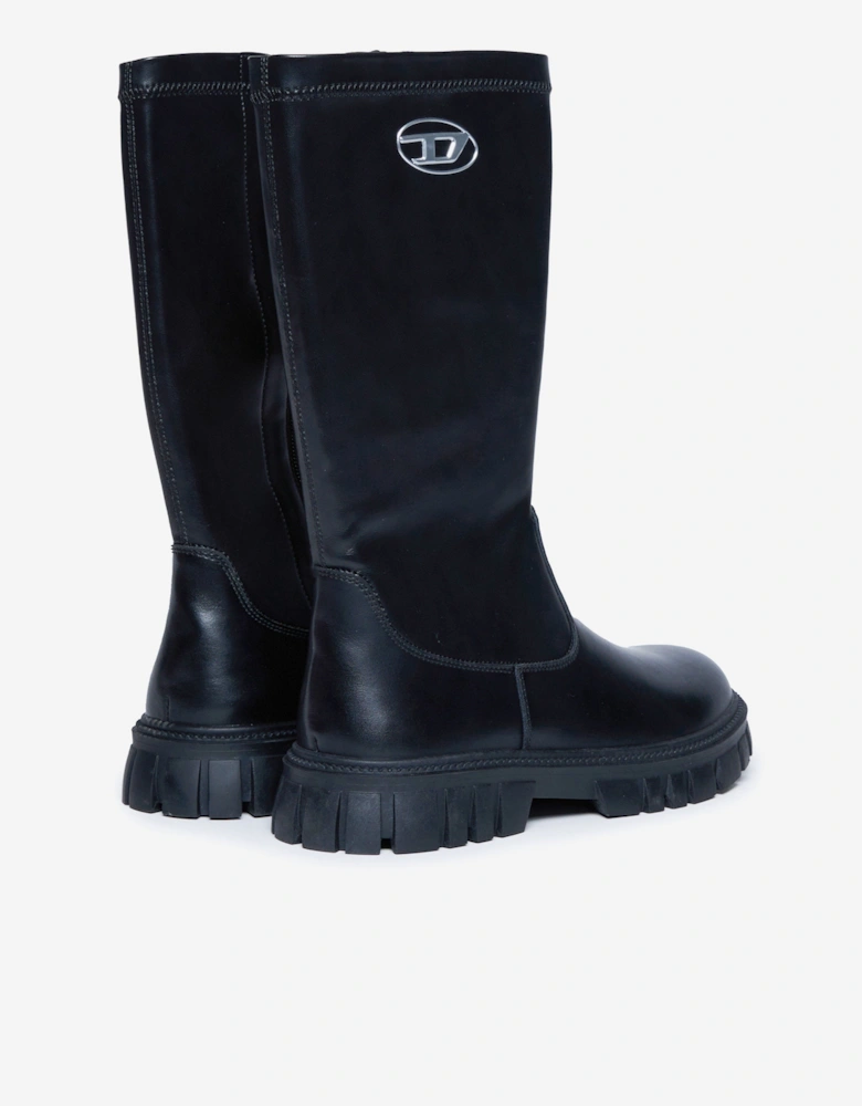 Girls Leather Logo Boots in Black