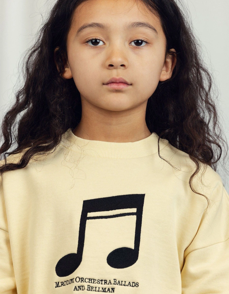 Girls Note Embroidered Sweatshirt in Yellow