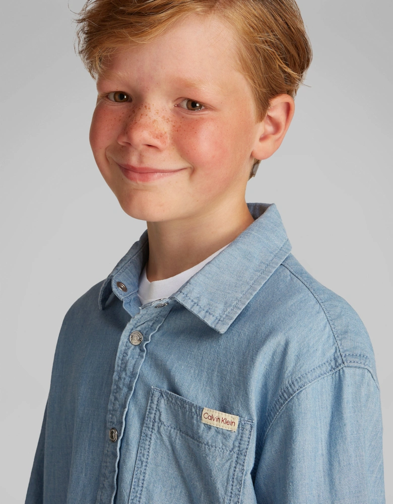 Boys Relaxed Chambray Shirt in Blue