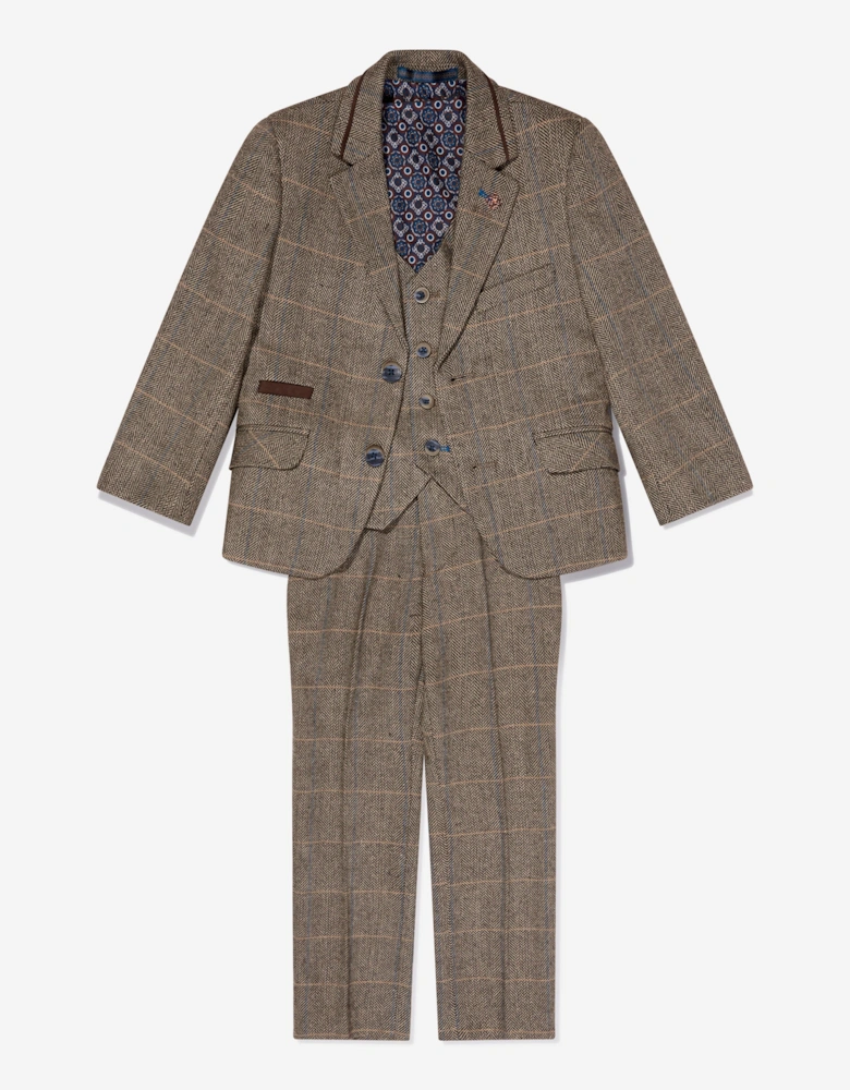 Boys Albert Tweed Check Suit in Brown
