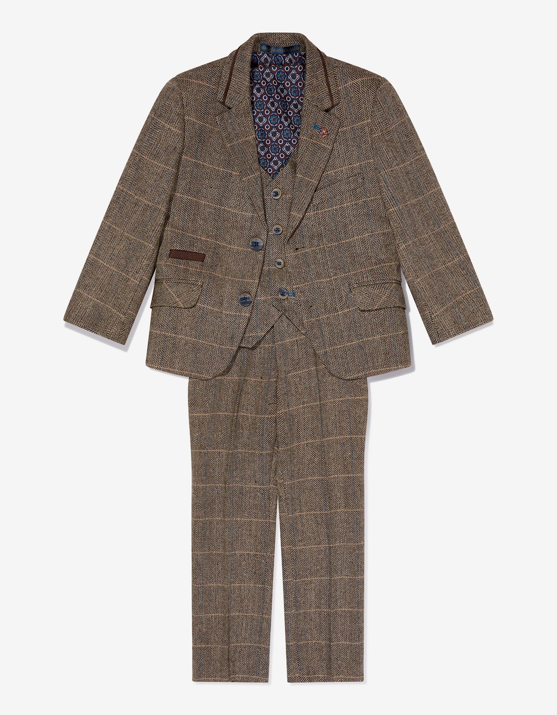 Boys Albert Tweed Check Suit in Brown