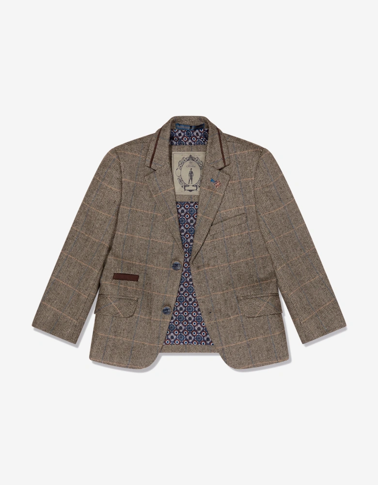 Boys Albert Tweed Check Suit in Brown
