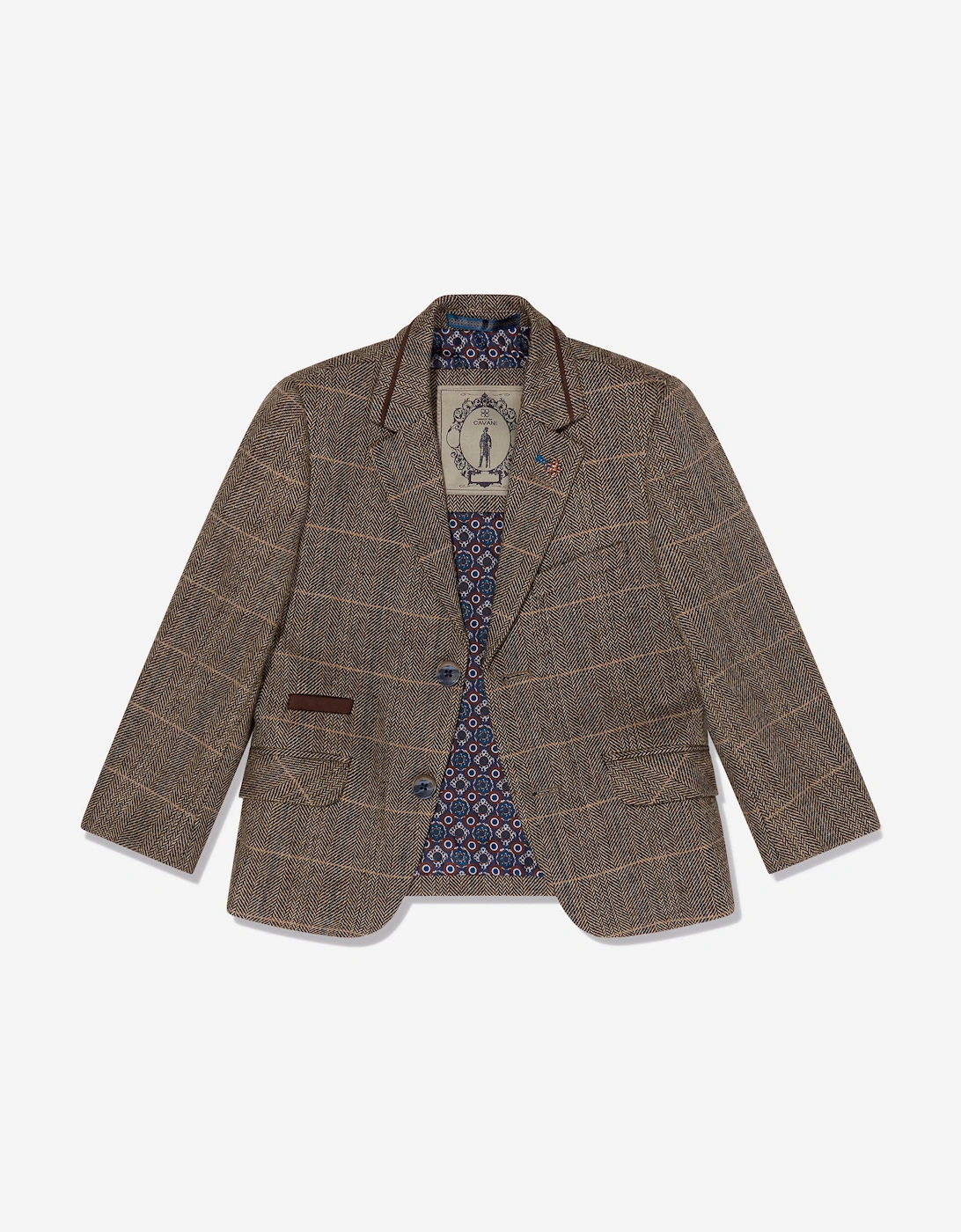 Boys Albert Tweed Check Suit in Brown